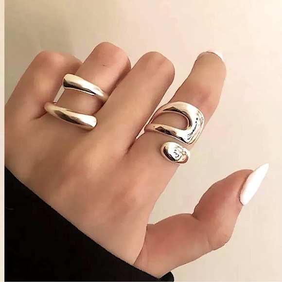 14k gold plated silver ADJUSTABLE RESIZABLE MINIMALIST RING SET - Picture 3 of 6